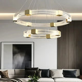 Moderne Ring Pendelleuchte in Goldoptik, dimmbar, ideal für Wohnzimmer
