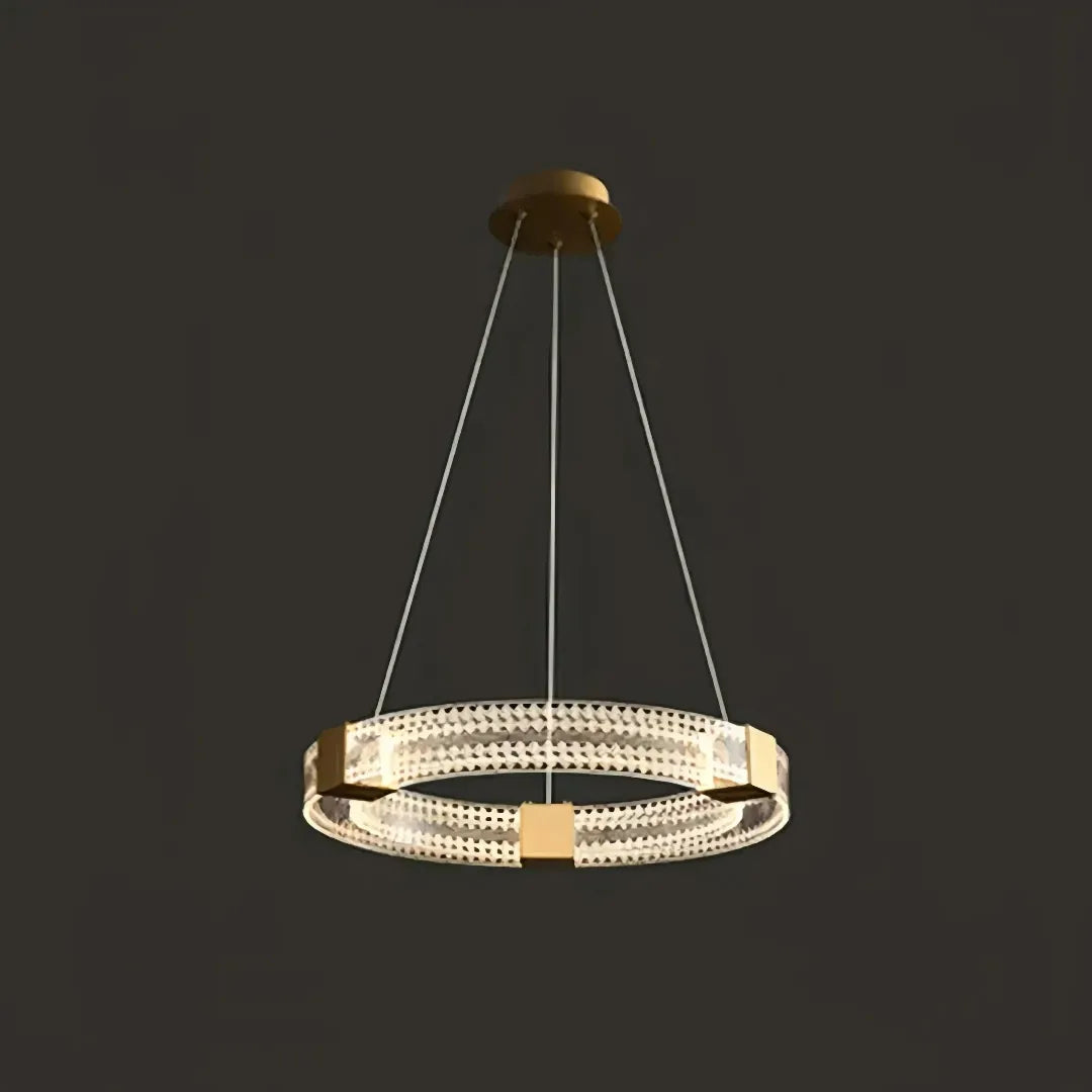 Moderne Ring Pendelleuchte in Goldoptik, dimmbar, ideal für Wohnzimmer