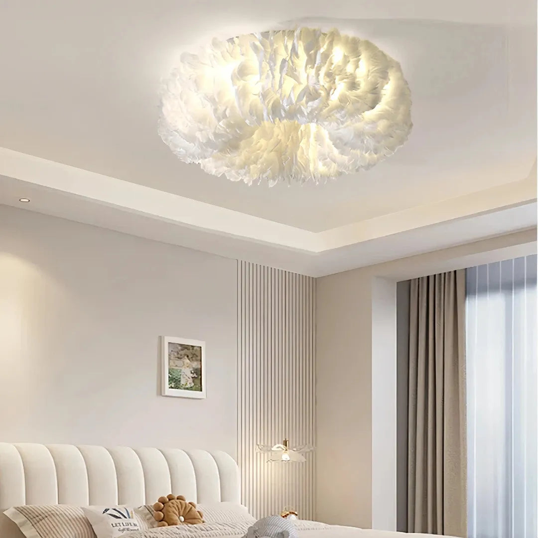 Moderne Deckenleuchte mit Federn im Ringdesign für Schlafzimmer