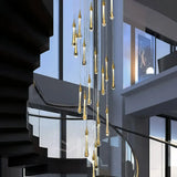 Moderne mehrflammige LED Pendelleuchte Gold mit Kristall für Treppenhaus