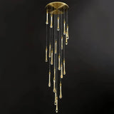 Moderne mehrflammige LED Pendelleuchte Gold mit Kristall für Treppenhaus