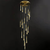 Moderne mehrflammige LED Pendelleuchte Gold mit Kristall für Treppenhaus