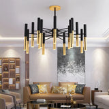 Moderner Metall Design Kronleuchter in Schwarz Gold für Wohnzimmer