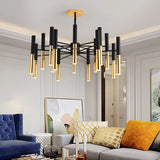 Moderner Metall Design Kronleuchter in Schwarz Gold für Wohnzimmer