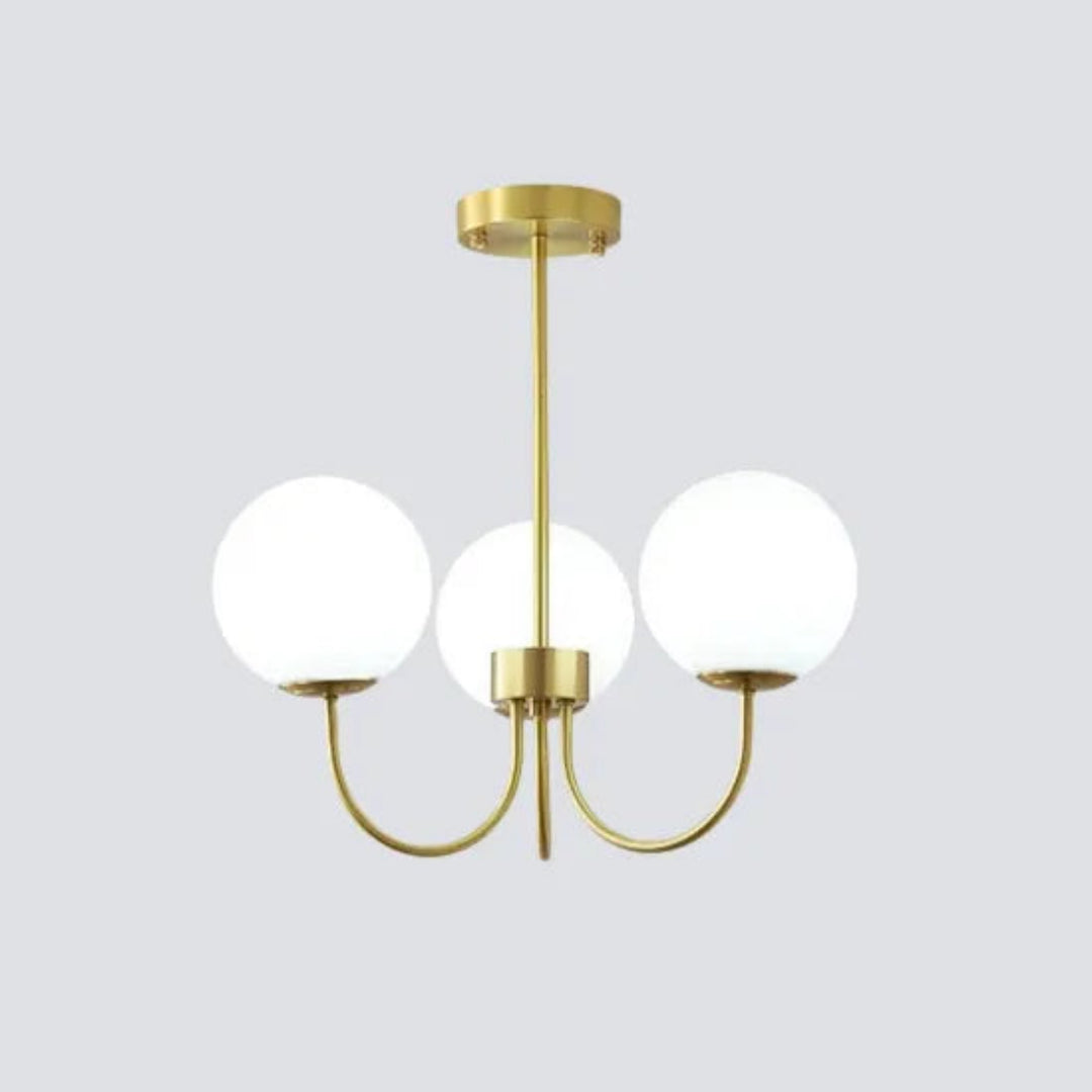 Goldener Kronleuchter mit Kugeln aus Opalglas für Wohnzimmer, Modern