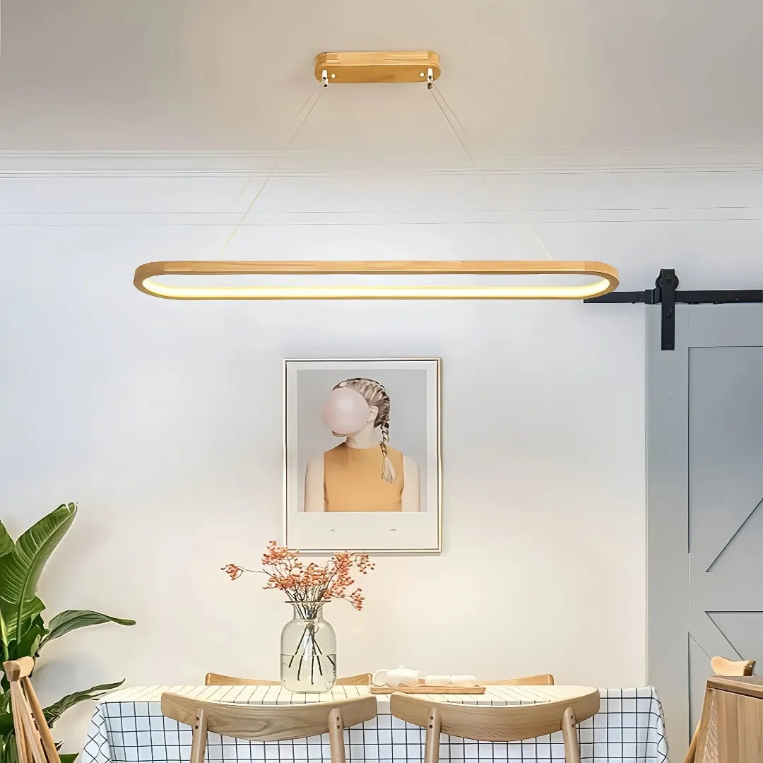 70 cm lange ovale Pendelleuchte aus Eichenholz mit integrierter LED-Beleuchtung