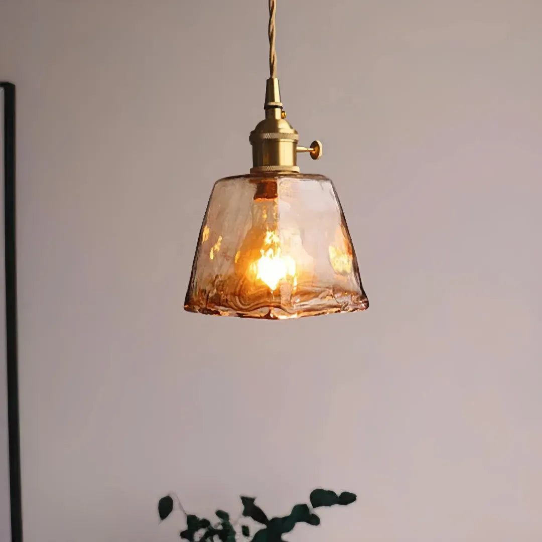 Pendelleuchte aus Bernstein Glas und Messing im Mid Century Stil für Esszimmer