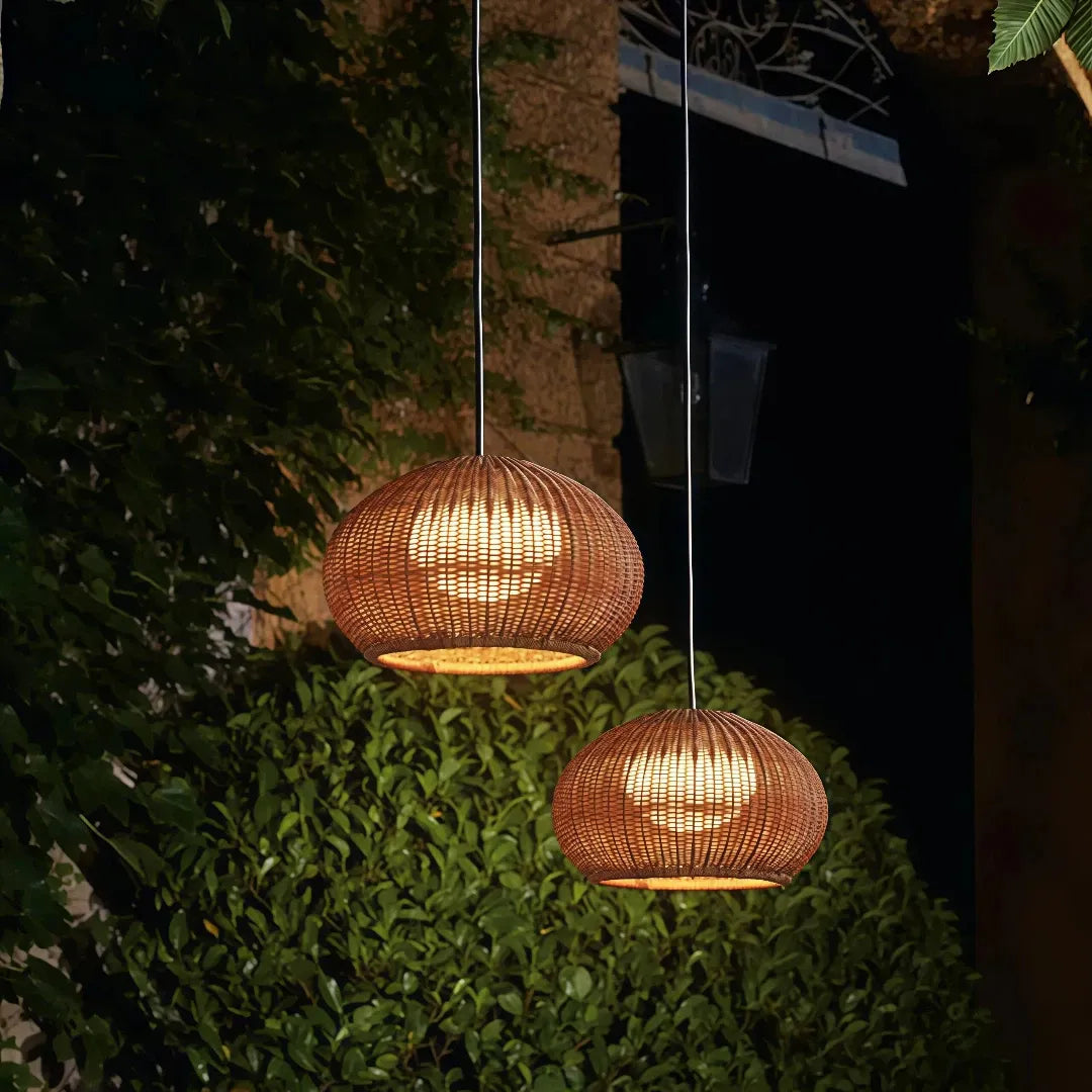 Außen-Pendelleuchte aus handgeflochtenem Geflecht im Kürbis-Design