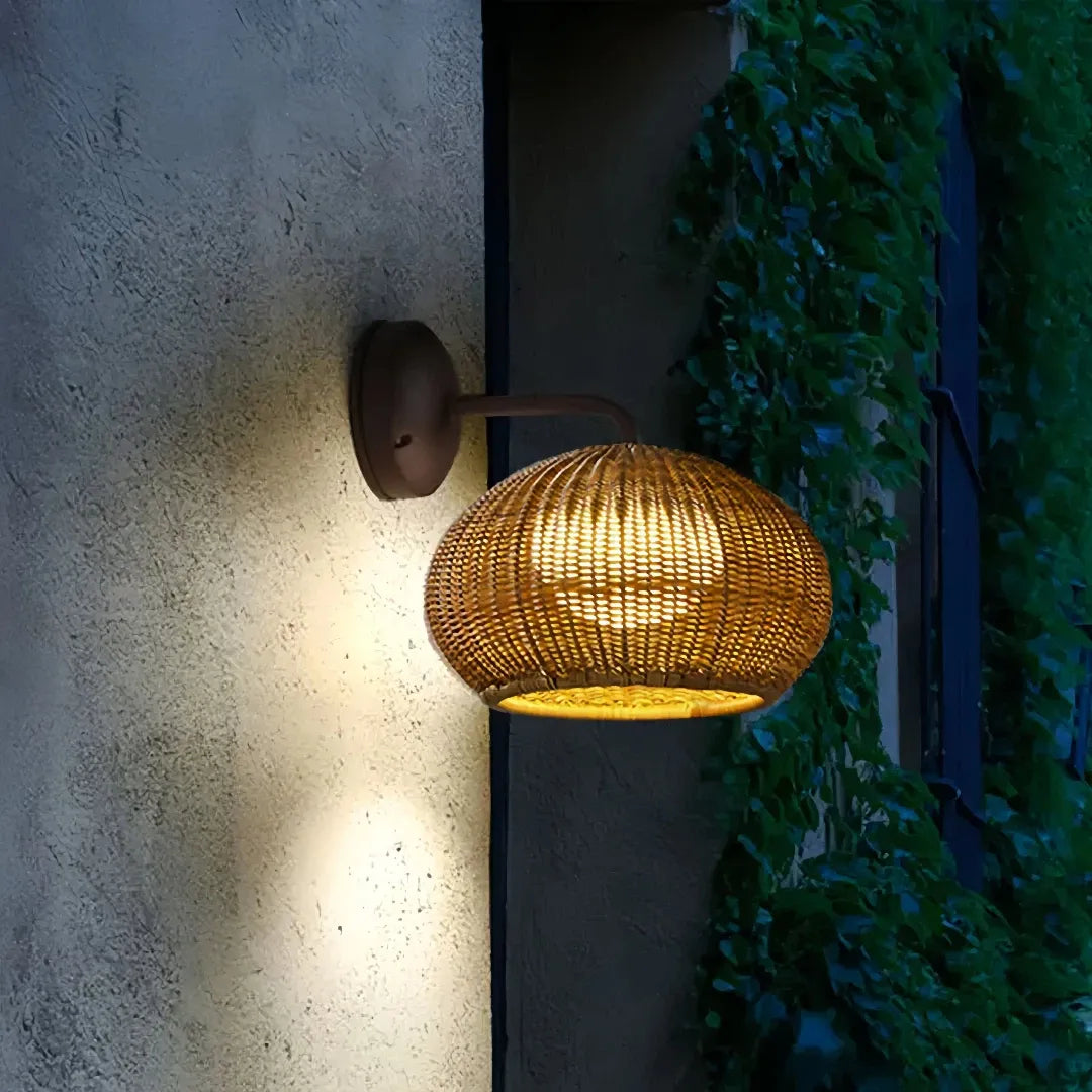 Rattan-Außenwandleuchte in Kürbisform, IP65