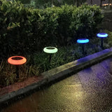 Runde Garten-Solarleuchte mit Erdspieß und RGB-Farbwechsel