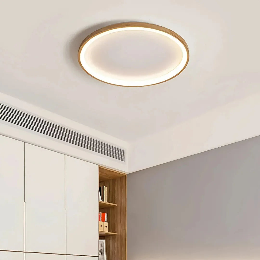Flache LED-Deckenleuchte aus Holz, dimmbar, Ringdesign, für das Schlafzimmer