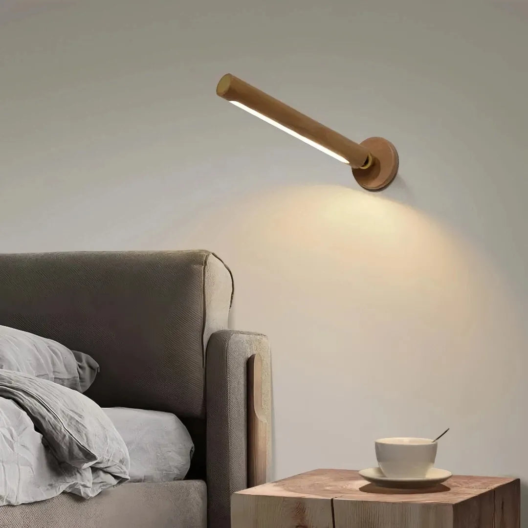 Kabellose Wandleuchte aus Holz ohne Bohren für Schlafzimmer im skandinavischen Stil