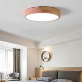 Skandinavische runde LED-Deckenlampe aus Holz und Metall dimmbar, für Schlafzimmer
