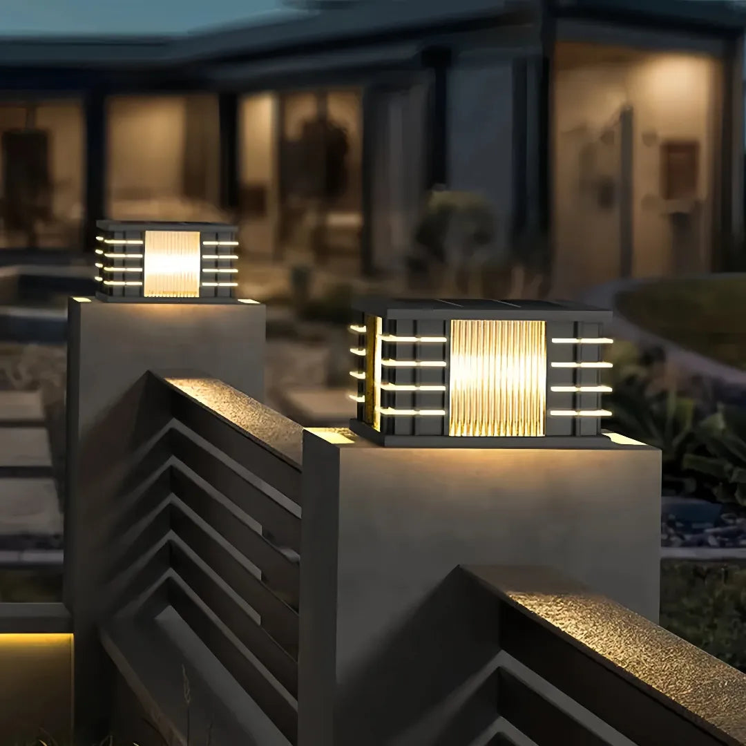 Solar-Sockelleuchte LED für Außenbereich, eckig, schwarz
