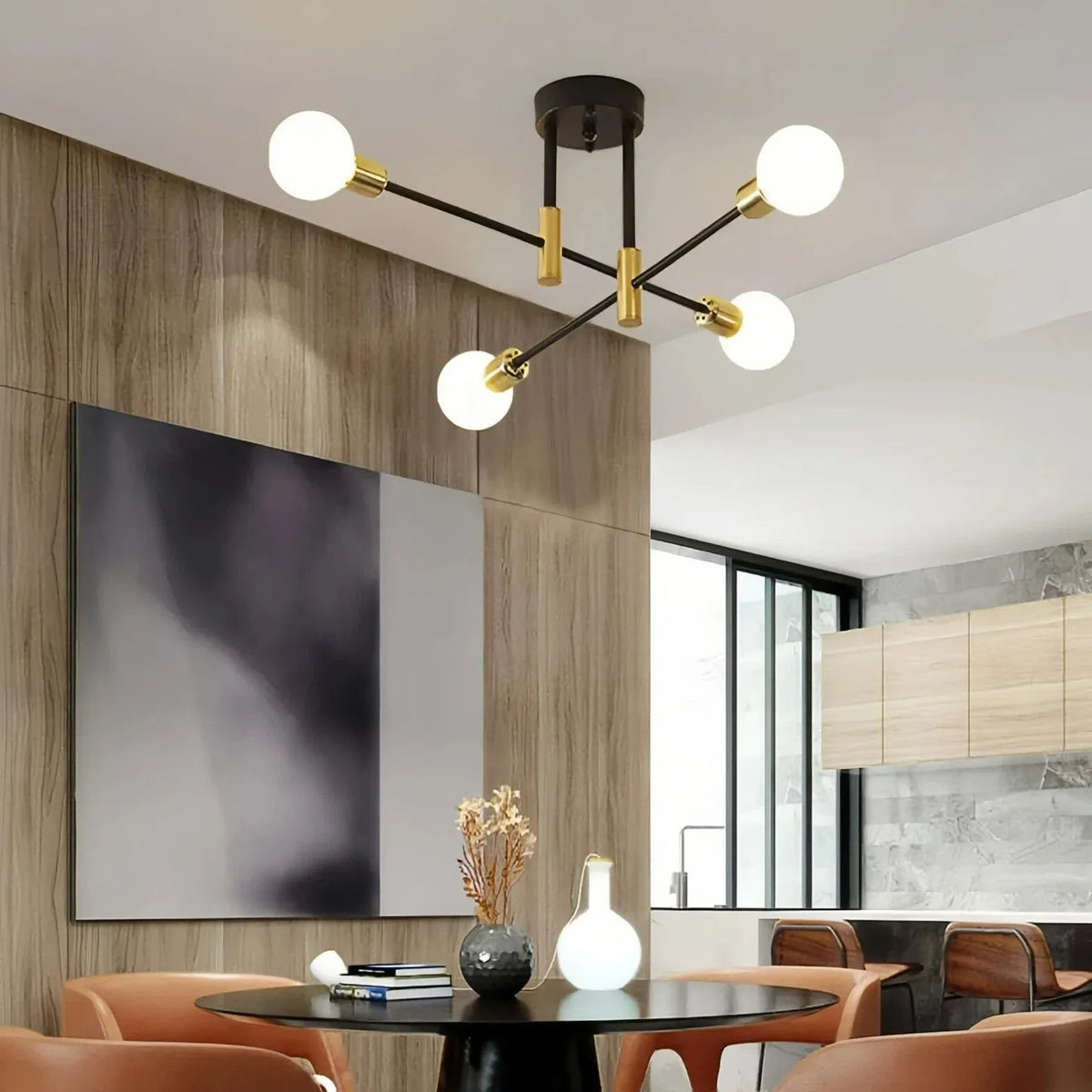 Sputnik Pendelleuchte im Mid-Century-Stil für Wohnzimmer, Schwarz