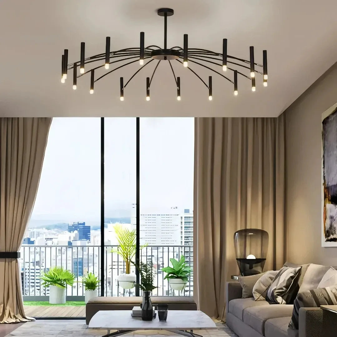 Moderner LED Kronleuchter aus Metall in Schwarz für Wohnzimmer