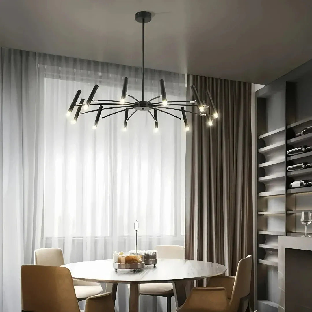 Moderner LED Kronleuchter aus Metall in Schwarz für Wohnzimmer