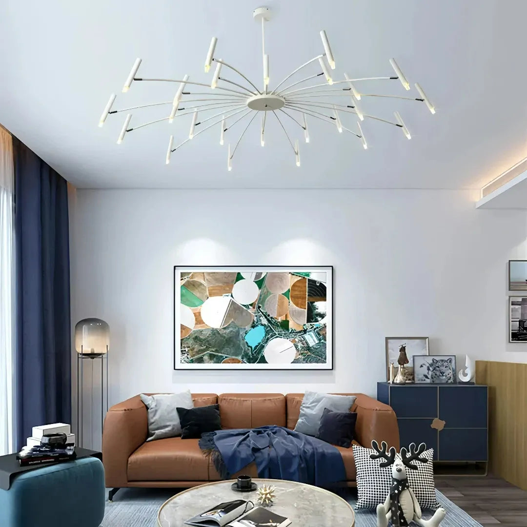 Weißer LED Kronleuchter mit mehrflammigem Design