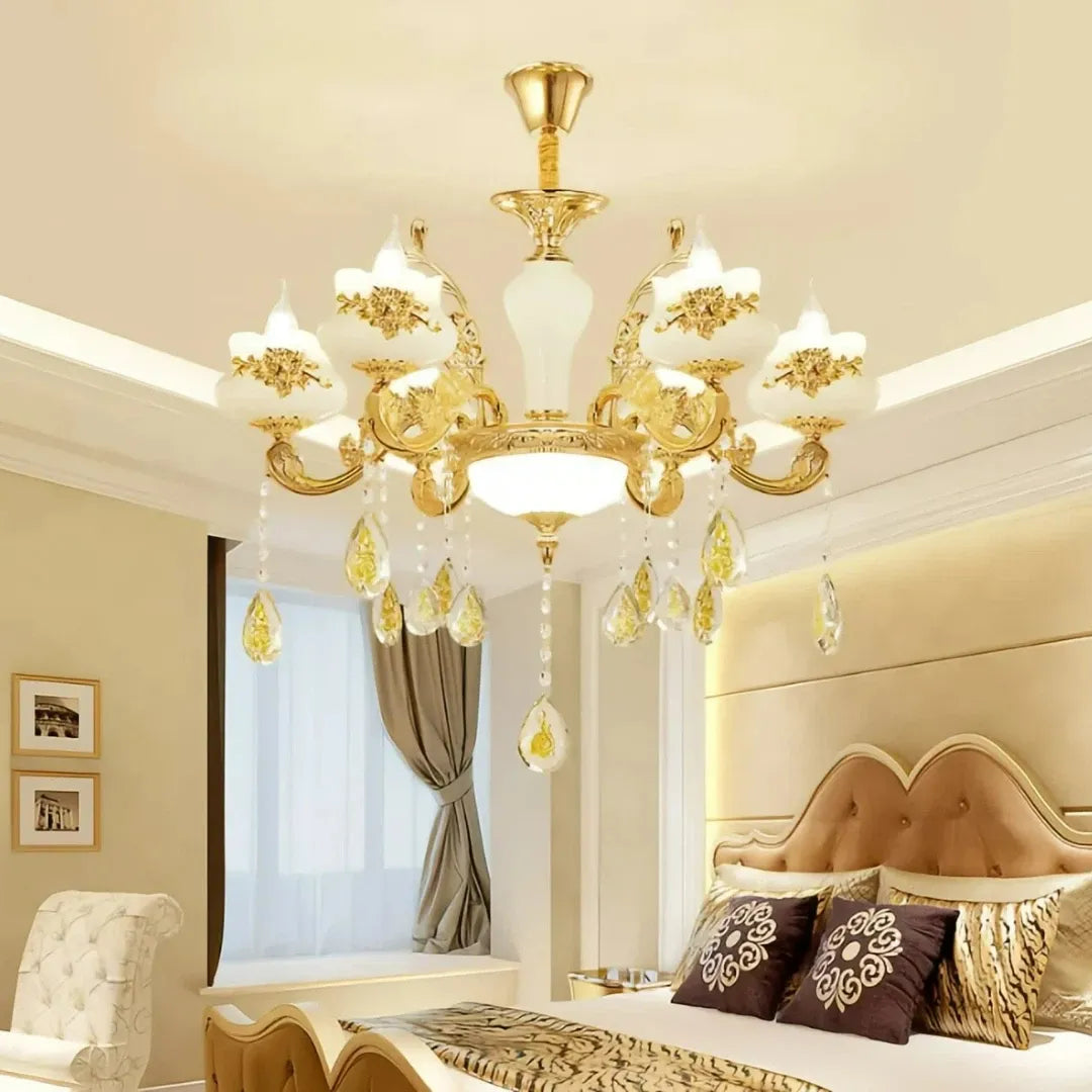 Vintage Kristall Hängekronleuchter Gold für Wohnzimmer