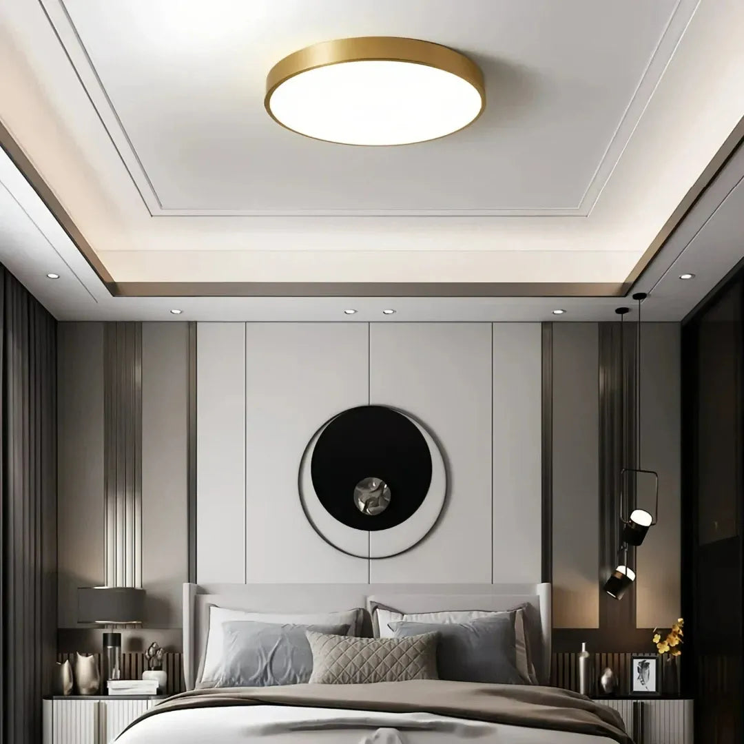 Moderne runde LED-Deckenleuchte aus Kupfer in Gold – dimmbar