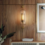 Wandleuchte im Industrial Stil aus Metall und Glas in Goldfarben für Wohnzimmer