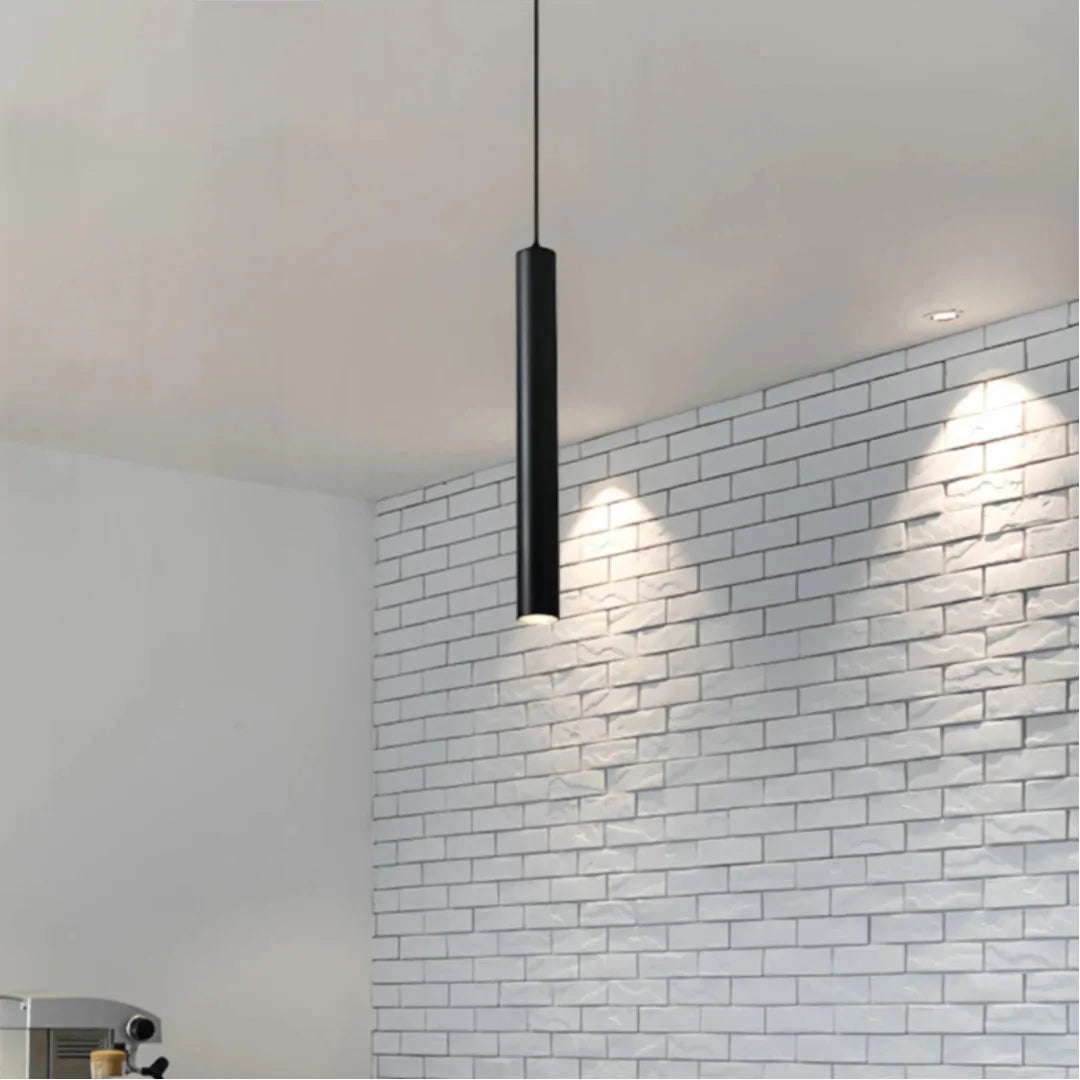 Zylindrische LED Pendelleuchte aus schwarzem Metall modern für Esszimmer