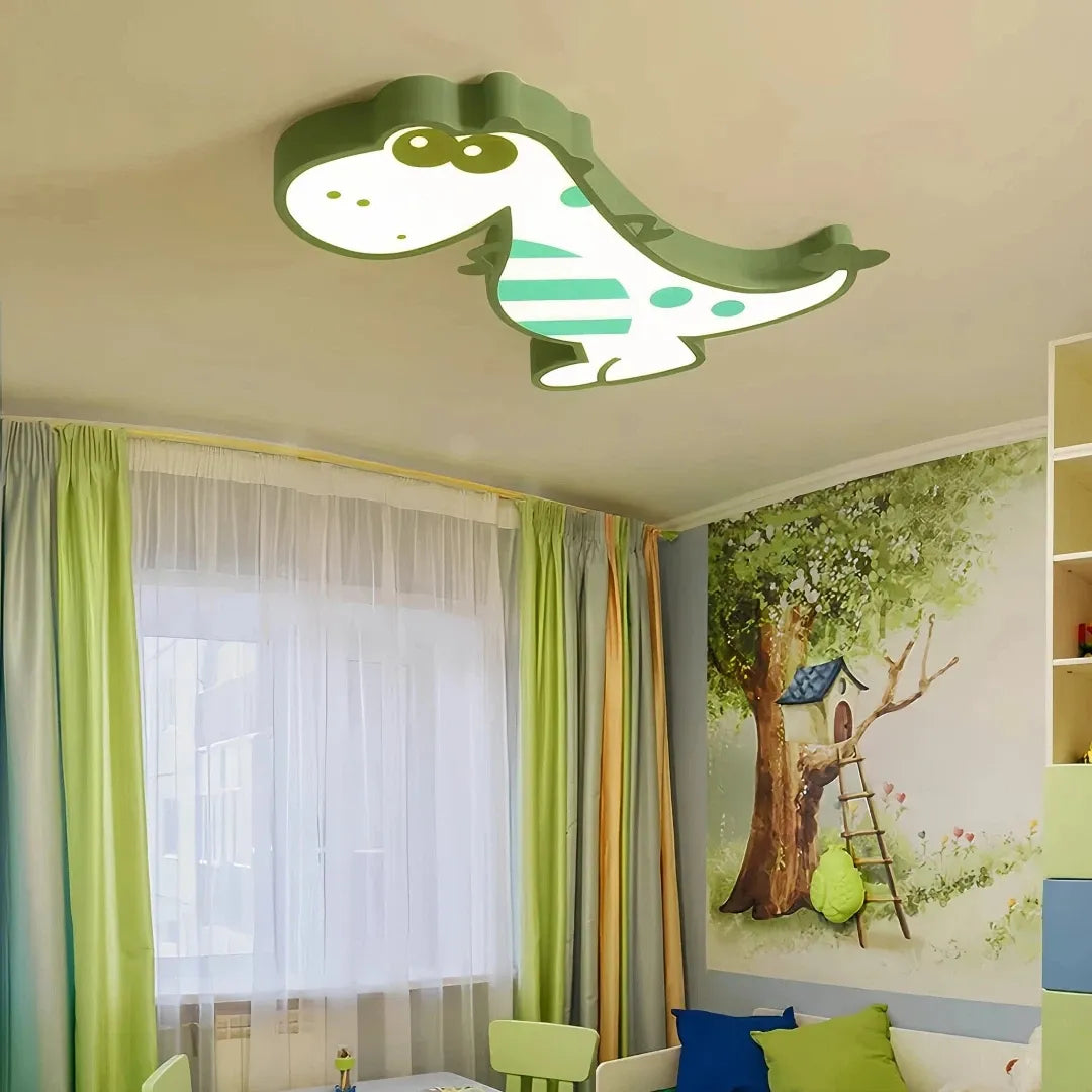 Flache grüne Dinosaurier-Deckenleuchte fürs Kinderzimmer