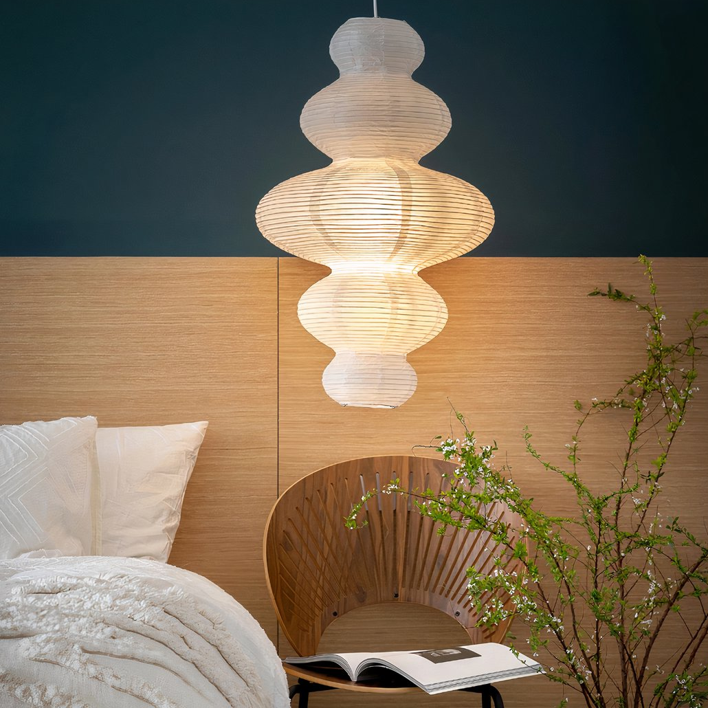 Japanische Reispapier Pendelleuchte im Lampion-Design für Esszimmer Weiß