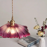 Vintage Hängeleuchte Blume aus rosafarbenem Glas für Esszimmer