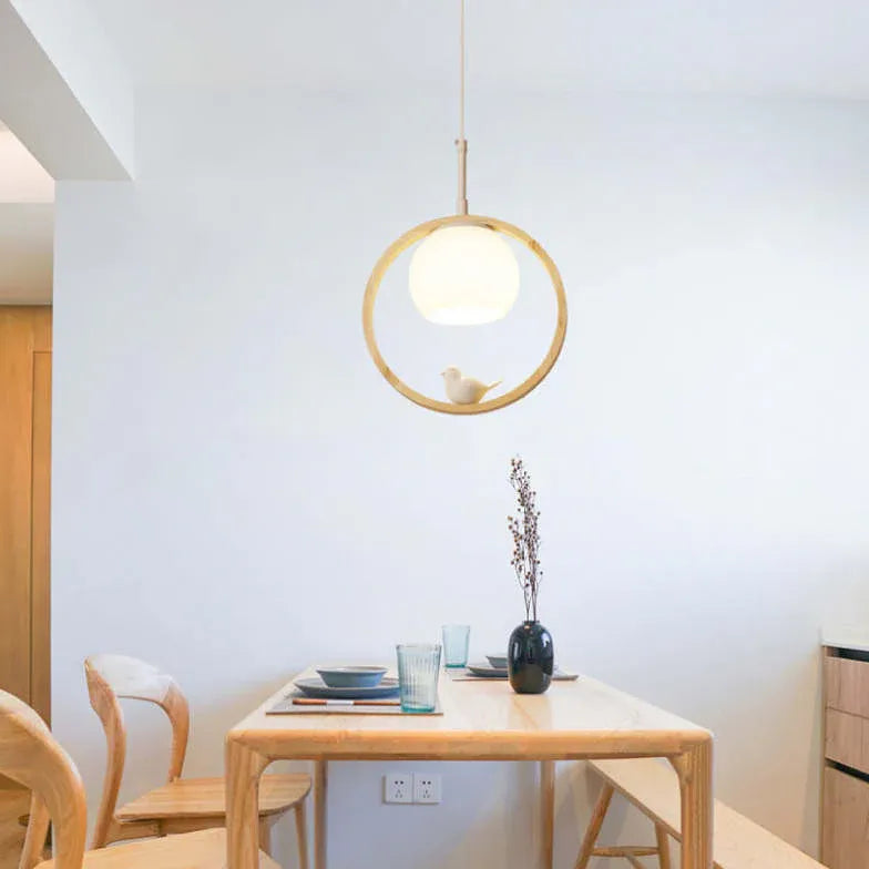 hängelampe holz rund moderne nordische Einrichtung - Lampe Markt