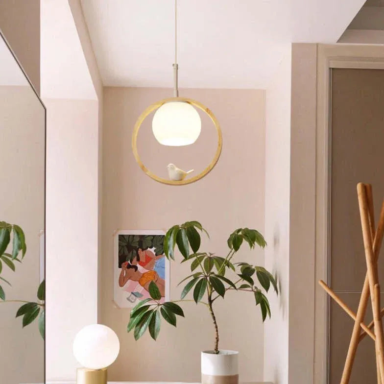 hängelampe holz rund moderne nordische Einrichtung - Lampe Markt