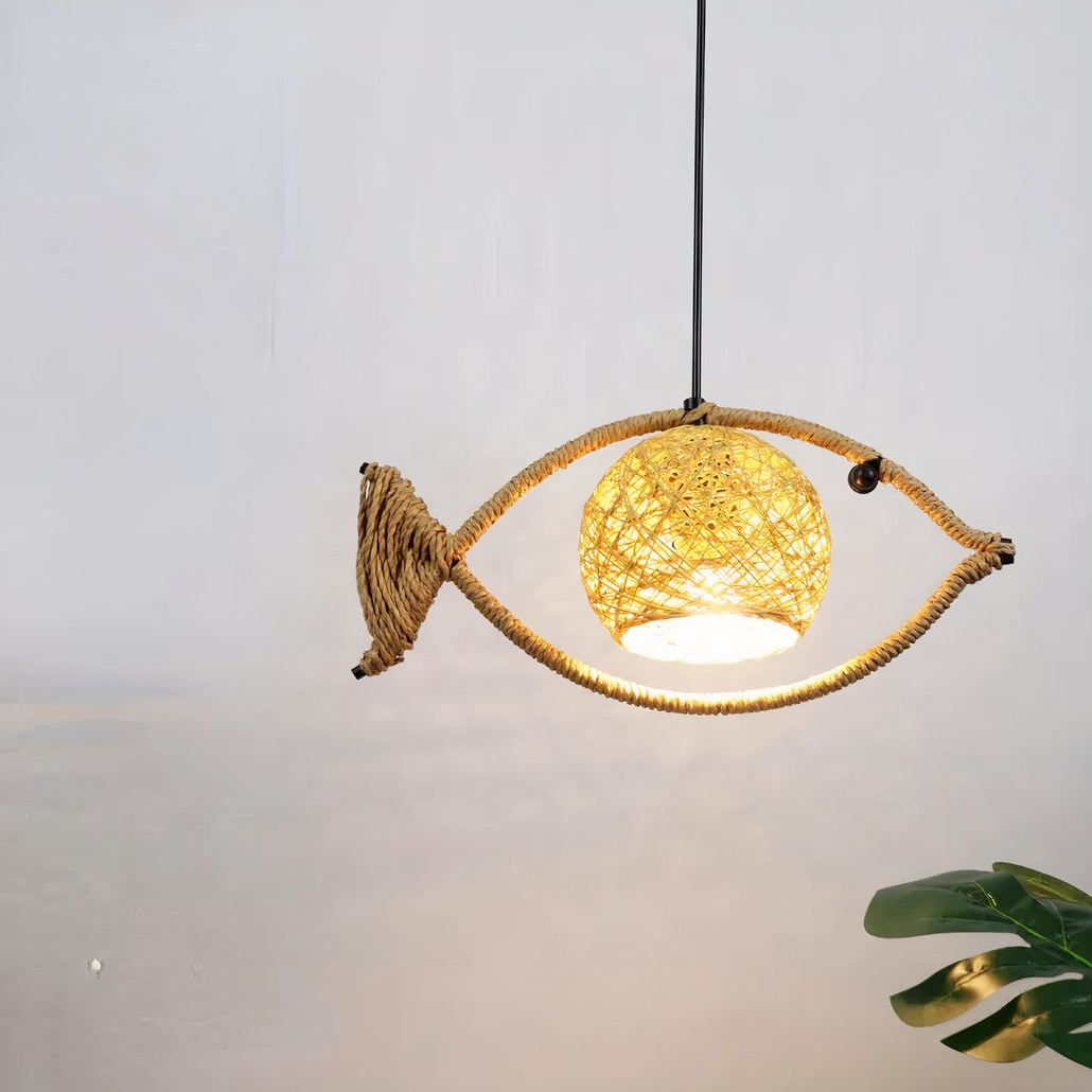 Boho Pendelleuchte aus Seil mit Fischmotiv für Esszimmer