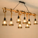 Linear Pendelleuchte 3 flammig Rustikales Seil Holz Vintage - Lampe Markt