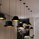 Moderne schwarze LED Pendelleuchte im Hut Design aus Metall für Esszimmer