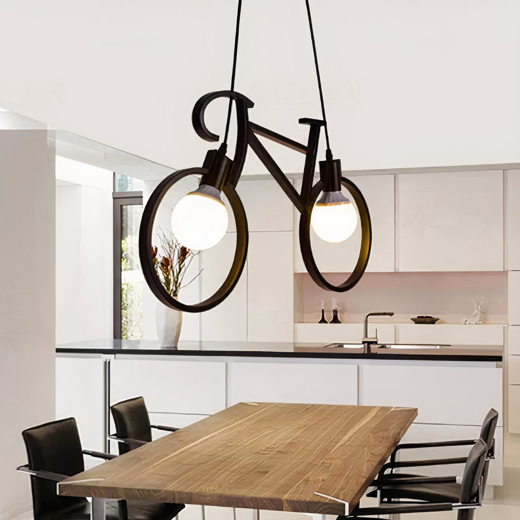 Moderne Fahrrad Pendelleuchte aus Schmiedeeisen 2 flammig